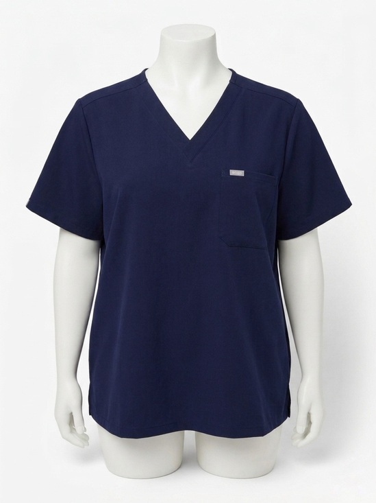 Figs Tops - Figs Navy V-Neck Short Sleeve Scrub Women's Top with Chest Pocket XXL